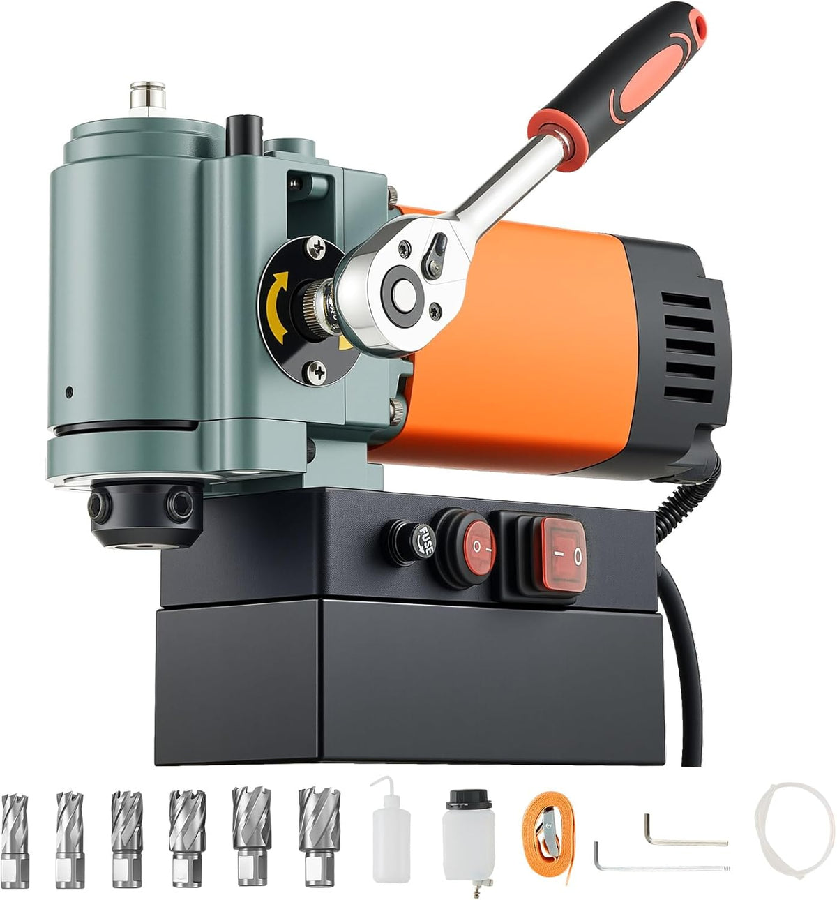 VEVOR perceuse magnétique profil bas 1300 W - Force 10000 N et diamètre de perçage 35 mm - Vitesse 650 tr min avec tige Weldon - Machine portable métal 110 V