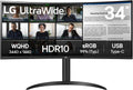 LG UltraWide 34WR55QK B Écran PC 34 pouces UWQHD - Dalle VA 3440 x 1440 à 100 Hz - HDR10 sRGB 90 - Mode portrait avec pied inclinable et réglable en hauteur