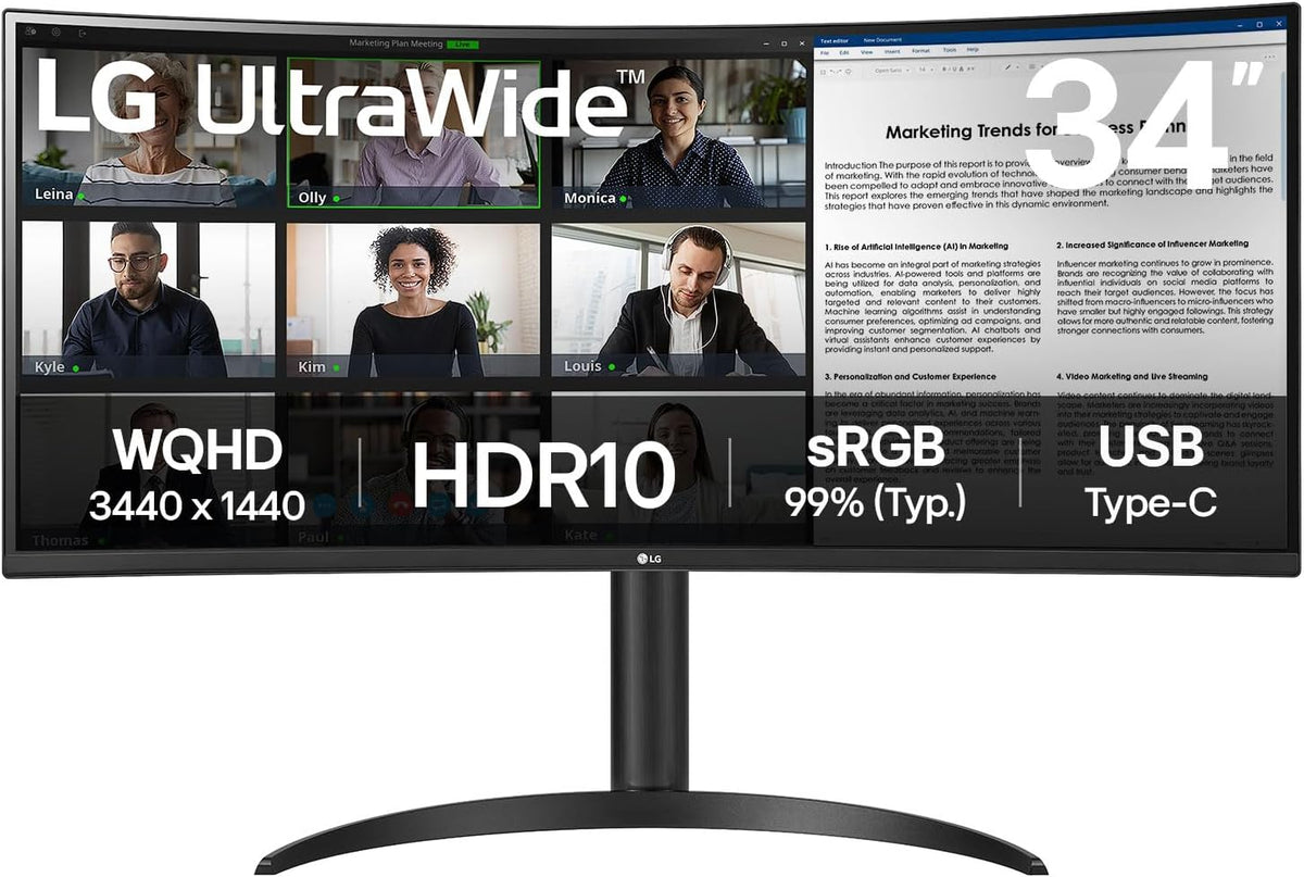 LG UltraWide 34WR55QK B Écran PC 34 pouces UWQHD - Dalle VA 3440 x 1440 à 100 Hz - HDR10 sRGB 90 - Mode portrait avec pied inclinable et réglable en hauteur