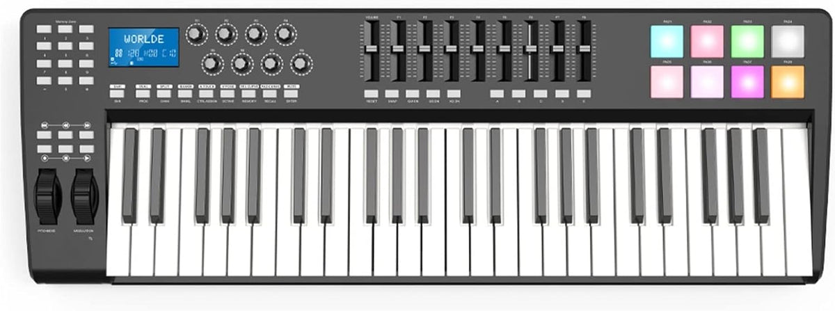 ZETION Clavier maître MIDI USB 49 touches - 8 pads de déclenchement RGB rétroéclairés - Piano électronique portable - Compatible Mac OS X Windows 10 Windows 7