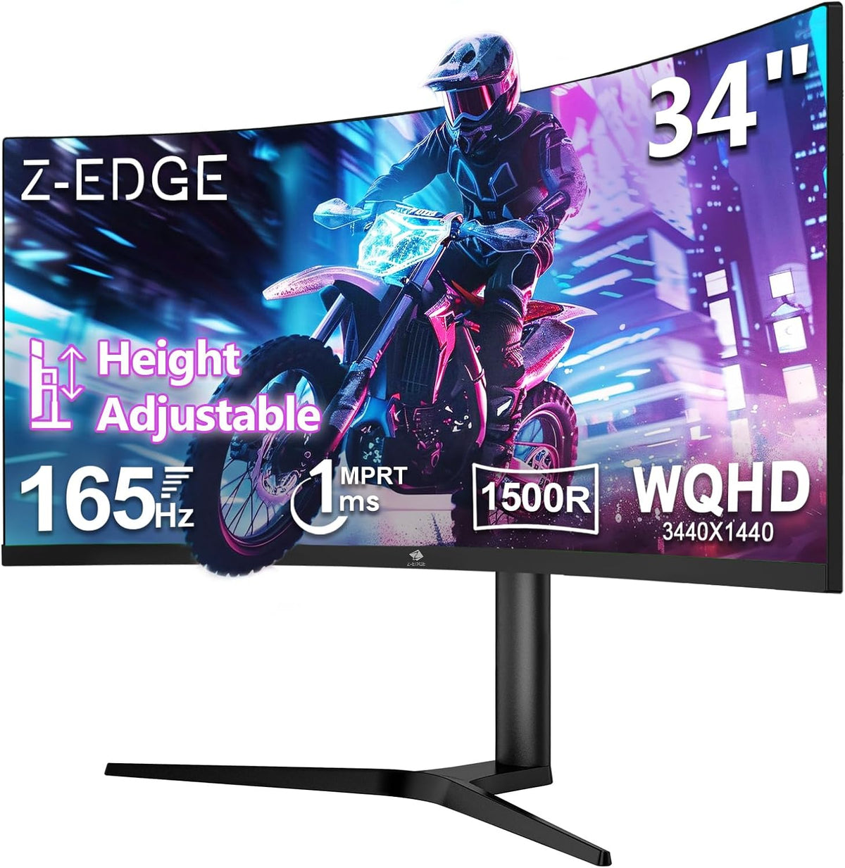 Z Edge écran gaming incurvé 34 pouces - UWQHD 3440 x 1440 dalle VA 1500R - 165 Hz réponse 1 ms FreeSync - 2 HDMI 2.0 2 DP 1.4 RGB hauteur réglable VESA