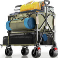 Overmont Chariot pliable extérieur à deux étages - Structure acier allié charge jusqu à 150 kg - Pont inférieur 119,4 cm grandes roues tout terrain - Camping sport plage jardin