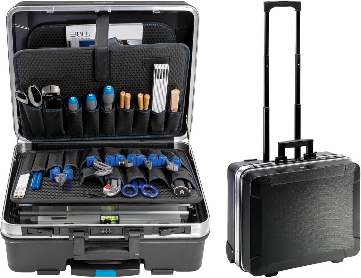 BetW GO - Valise à outils avec poches 36 L - Coque ABS étanche 6 compartiments - Format noir argent 48 x 20 x 37,5 cm pour rangement et transport