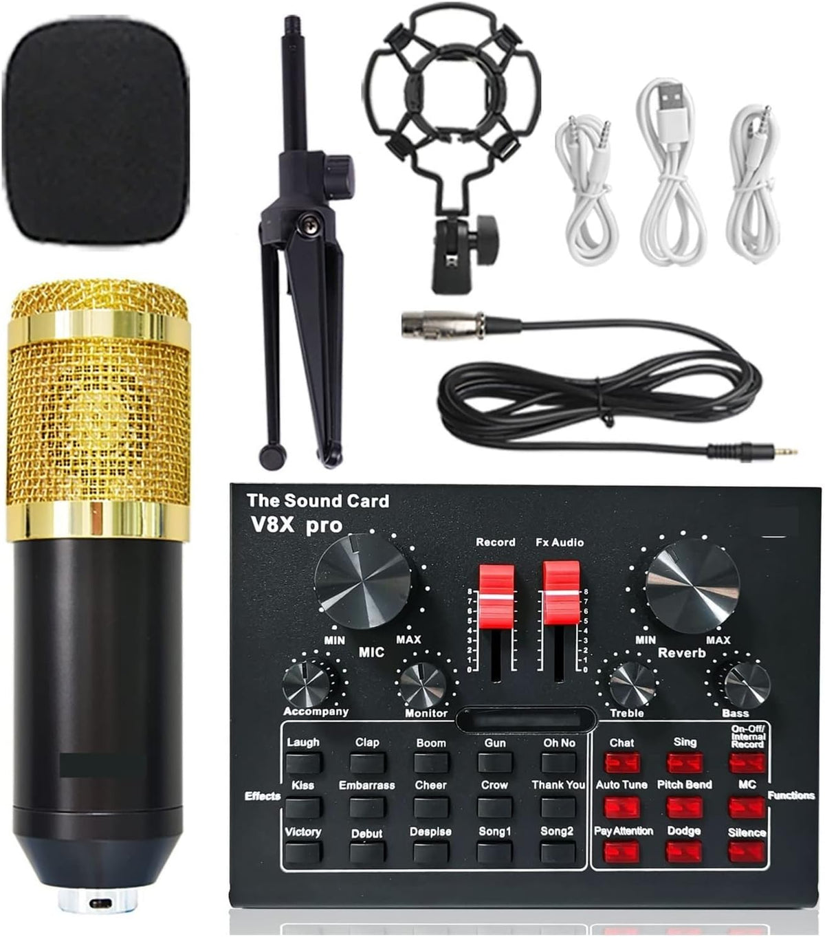 FOELANNE Carte son audio USB BM800V8 Small - Interface externe pour casque et microphone - Adaptateur diffusion en direct pour PC téléphone - Bluetooth pour musique jeu et webcast