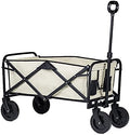 Chariot de plage pliable - polyester avec roues universelles - poignée réglable en acier allié - 2 porte gobelets pour camping courses jardin et transport extérieur