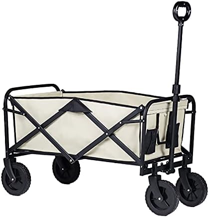 Chariot de plage pliable - polyester avec roues universelles - poignée réglable en acier allié - 2 porte gobelets pour camping courses jardin et transport extérieur