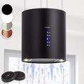 Klarstein Barett - Hotte aspirante îlot noire débit jusqu'à 558 m3 h - Niveau sonore 72 dB finition acier inoxydable - Filtres aluminium charbon pour cuisine