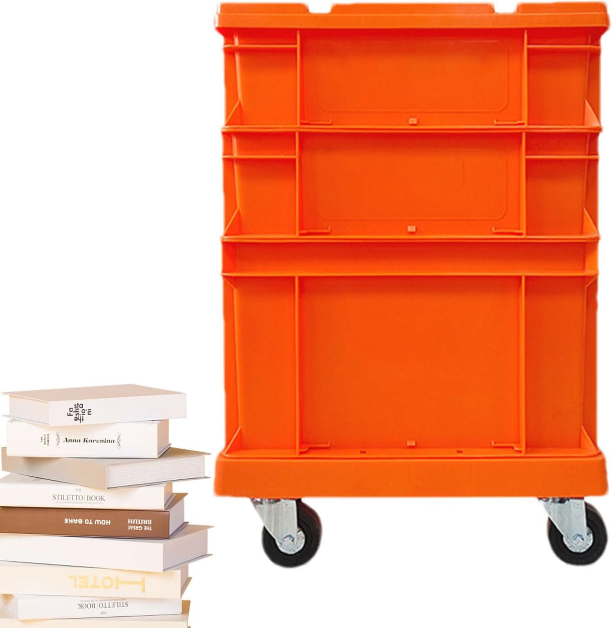 Bac de rangement à roulettes orange - Format empilable 47 x 37 x 28 cm en acacia - Conteneur mobile robuste - Pour garage bureau outils jouets emballage et déménagement