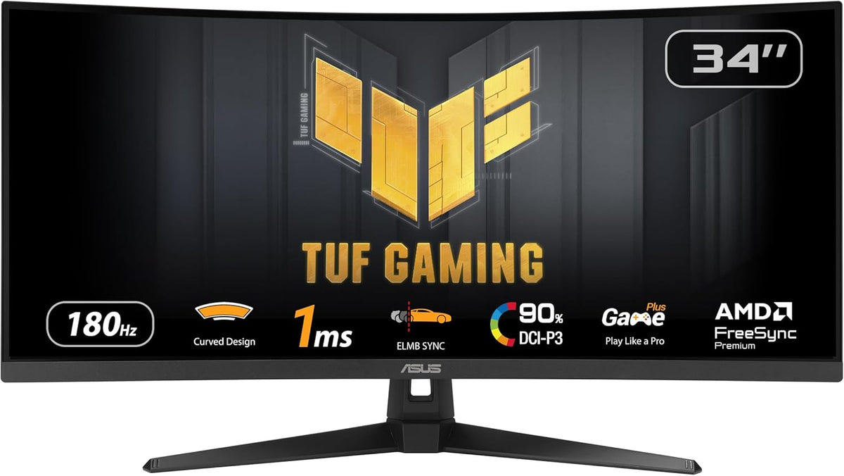 ASUS TUF Gaming VG34VQ3B - Écran gamer incurvé 34 pouces WQHD 3440 x 1440 - 180 Hz 1 ms MPRT ELMB Sync FreeSync Premium - 90 pour cent DCI-P3 format 21:9