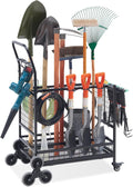LaurenetHarold Organiseur outils de jardin roulant noir - Structure métal avec 2 niveaux de rangement - Deux roues pour déplacement - 52,3 x 86,9 x 102,1 cm pour garage cour pelouse