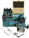 Makita RP1111CJFA défonceuse 1100 W - kit de 12 fraises D 53556 inclus - alimentation filaire 230 V - coffret Makpac bleu pour fraisage et menuiserie