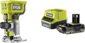 Ryobi - Affleureuse à bois sans fil 18 V jusqu'à 30000 tr min - Pince 6 mm avec mèche clé et guide - Batterie 2 Ah chargeur rapide et 5 fraises inclus