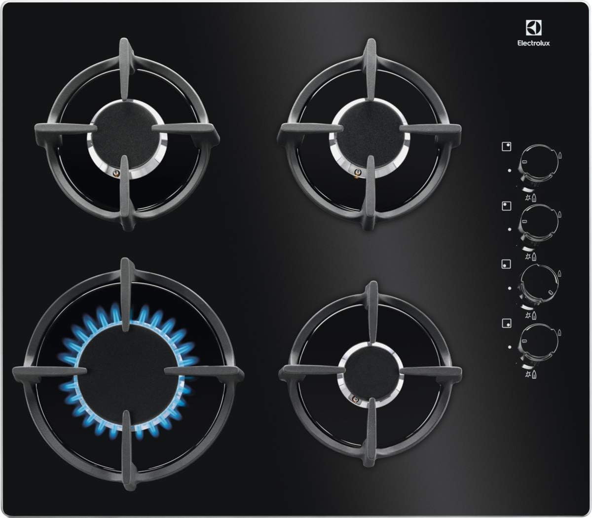 Electrolux EGG6407K - Plaque de cuisson gaz 4 feux - Surface en verre avec protection contre les flammes - Format 59 cm pour cuisine encastrée
