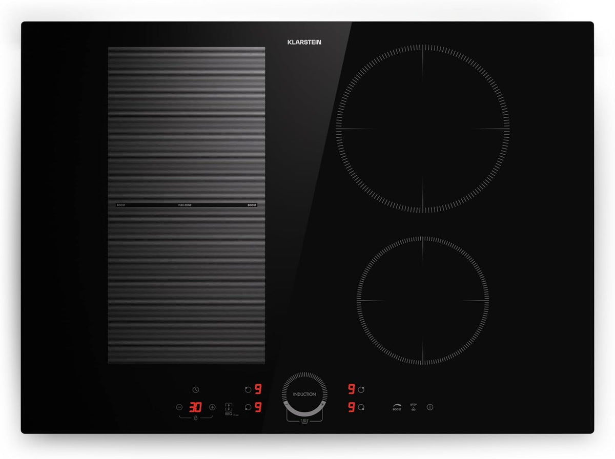 Klarstein plaque induction encastrable 7000W - Table de cuisson électrique 4 feux - Surface céramique noire avec réglage température