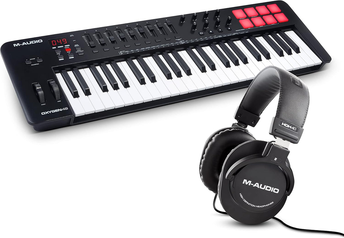 M-AUDIO Oxygen 49 MKV avec casque HDH40 - Pack clavier maître MIDI USB 49 touches - Casque noir pour monitoring et enregistrement - Studio production podcasting streaming