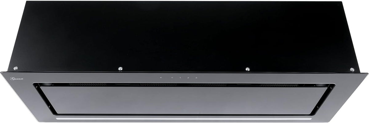 GURARI GCH E 217 BL 90 Prime - Hotte aspirante plafond encastrable 90 cm - Débit 1000 m3 h verre noir avec LED télécommande et minuterie - Recyclage d'air cuisine
