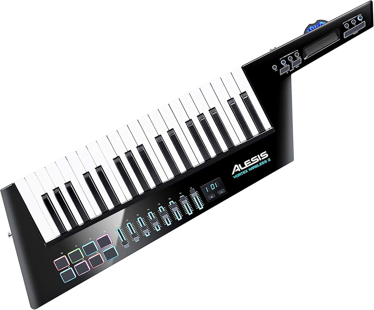 Alesis Vortex Wireless 2 - Keytar et clavier maître sans fil 37 touches - 8 pads sensibles à la vélocité USB MIDI - Modèle portable noir avec suite logicielle