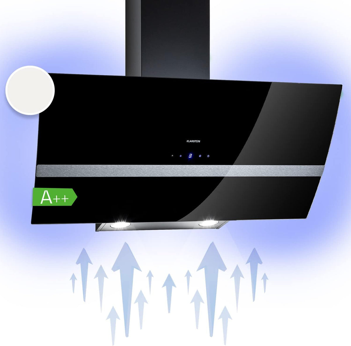 Klarstein Clara hotte inclinée 90 cm - débit 509 m3 h classe A - filtre aluminium finition noire - éclairage LED évacuation et commandes physiques pour cuisine
