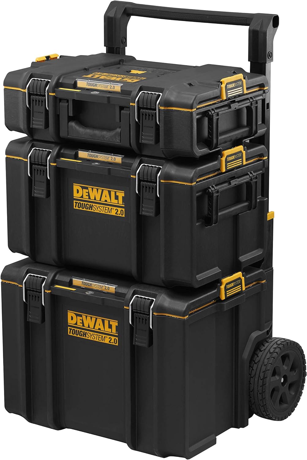DeWalt ToughSystem DWST83402 1 kit 3 coffrets à outils - 2 coffrets et 1 coffre mobile grande contenance - Protection IP65 - Capacité 113 kg noir et jaune