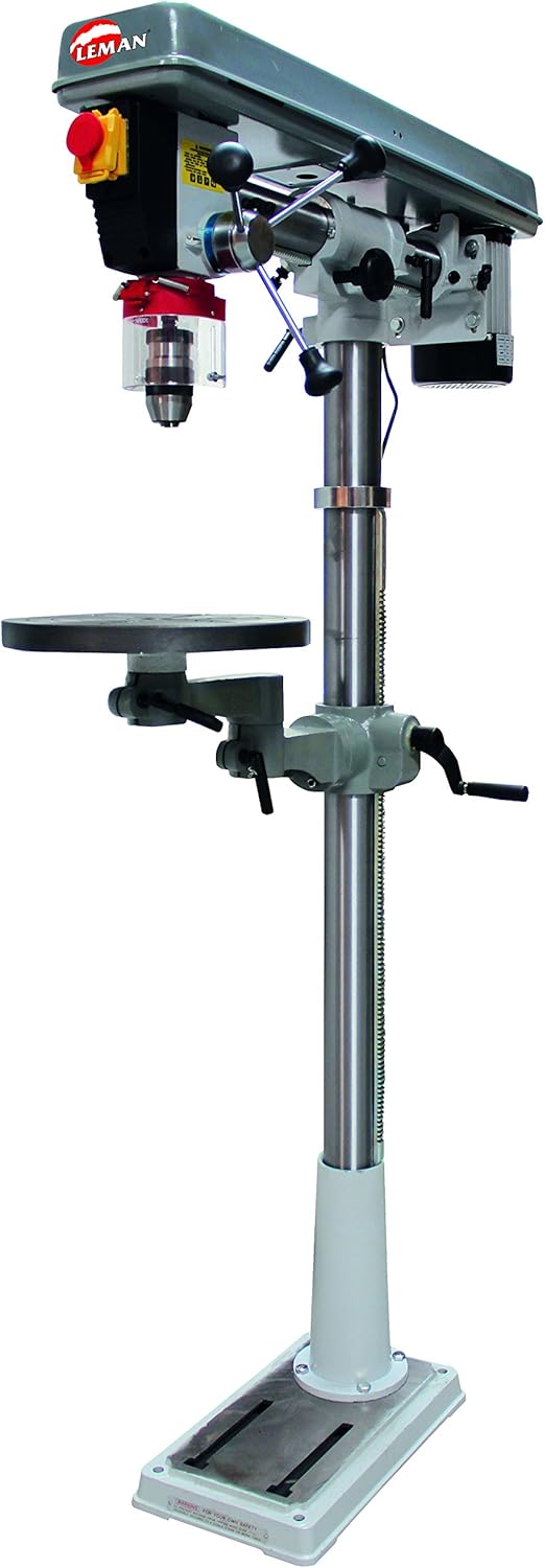 Leman PRC016 - Perceuse radiale à colonne 550 W mandrin 16 mm - 12 vitesses pour travaux d'atelier - Structure métal robuste 230 V modèle gris