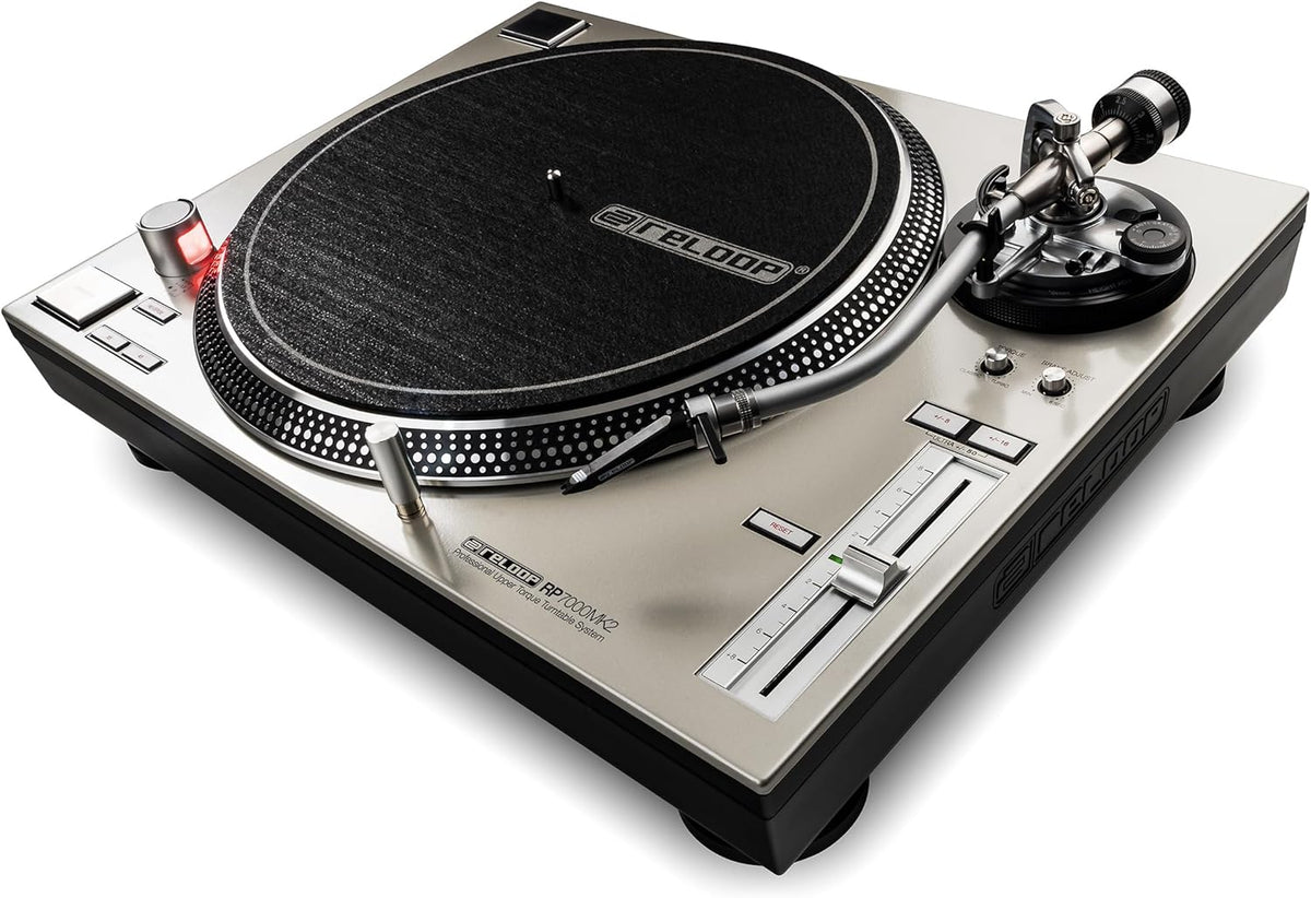 Reloop RP 7000 MK2 Silver platine vinyle DJ - Entraînement pour lecture jusqu à 78 tr min - Contrôle de hauteur variable - Construction acier allié finition argentée