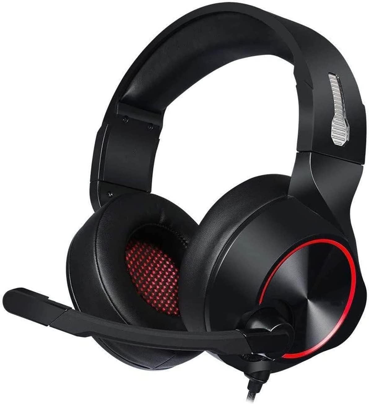Corsehild - Casque studio DJ stéréo circum auriculaire filaire - Haut-parleurs 40 mm et prise audio pour ordinateur téléphone piano guitare - Simili cuir rouge