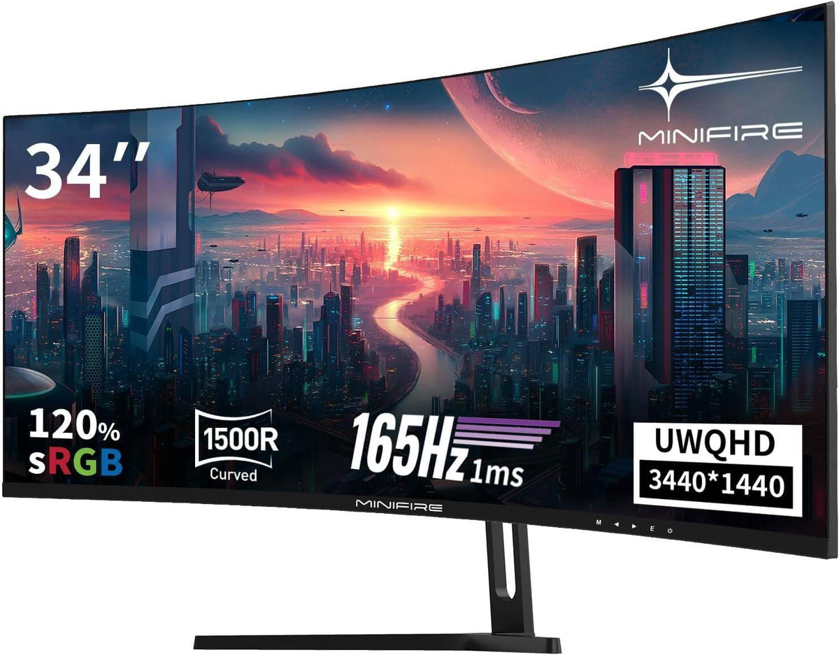 Minifire MFG34C5Q écran gaming incurvé 34 pouces - UWQHD 3440 x 1440 dalle VA 1500R - 165 Hz réponse 1 ms - AMD FreeSync 2 HDMI 2.0 2 DP 1.4 câble DP inclus