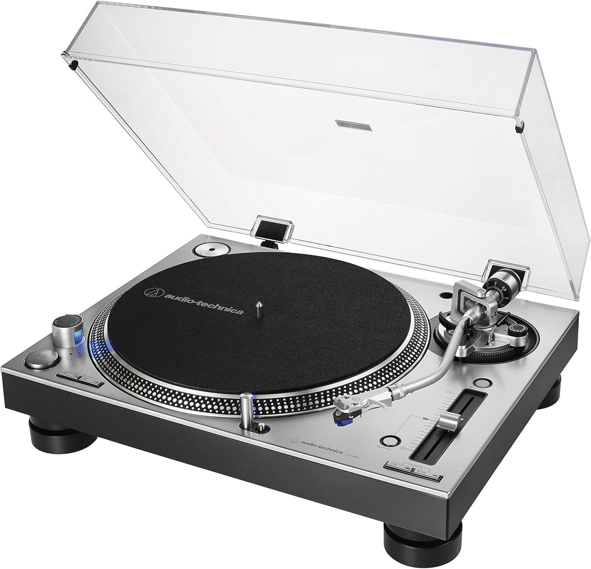 Audio Technica AT LP140XP platine professionnelle - entraînement direct finition argentée aluminium - vitesse jusqu à 78 tours - protection anti poussière et adaptateur inclus