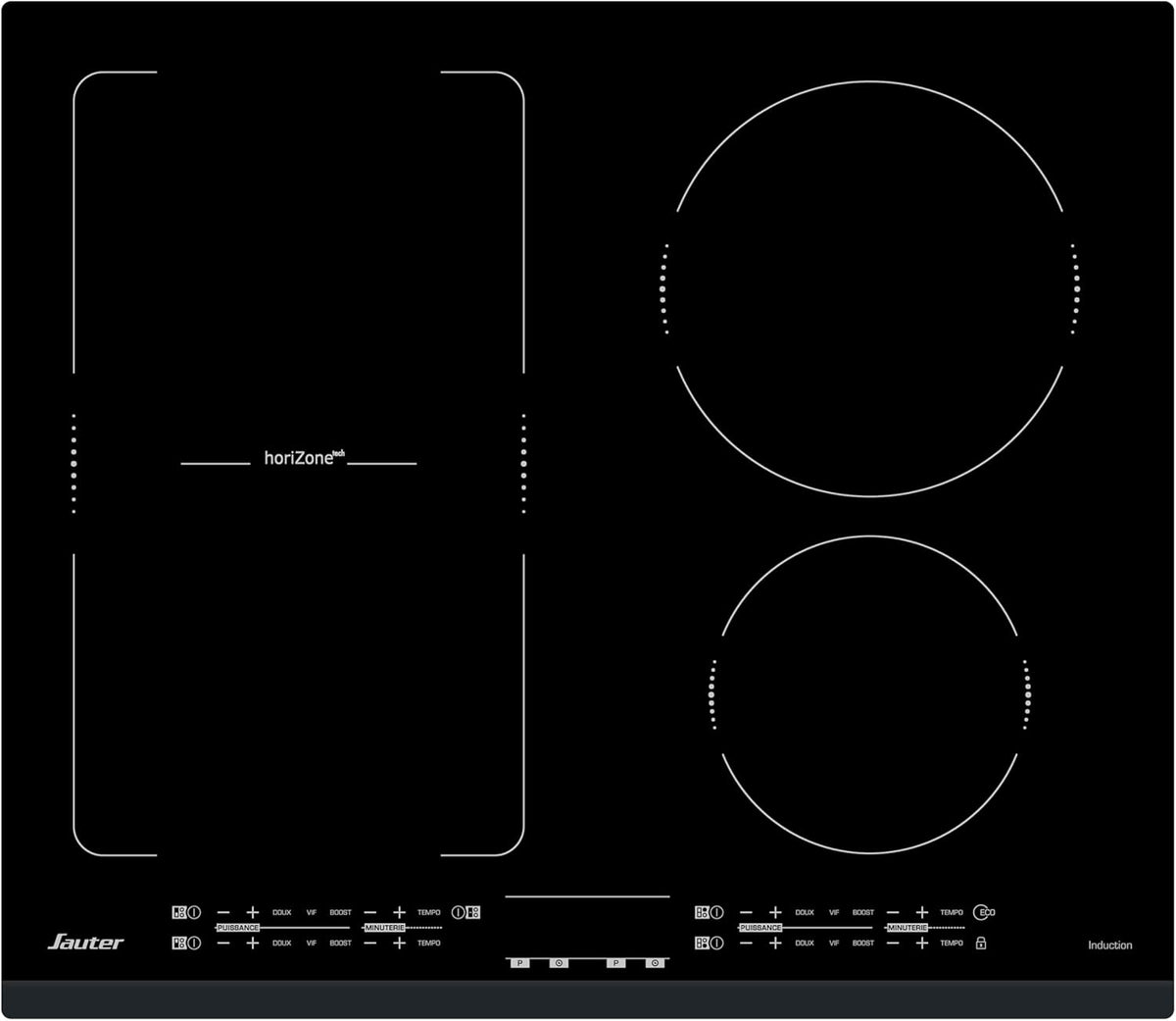 Sauter SPI6467B plaque induction encastrable noire - 3 foyers avec zone flexible - Table de cuisson vitrocéramique 7200W