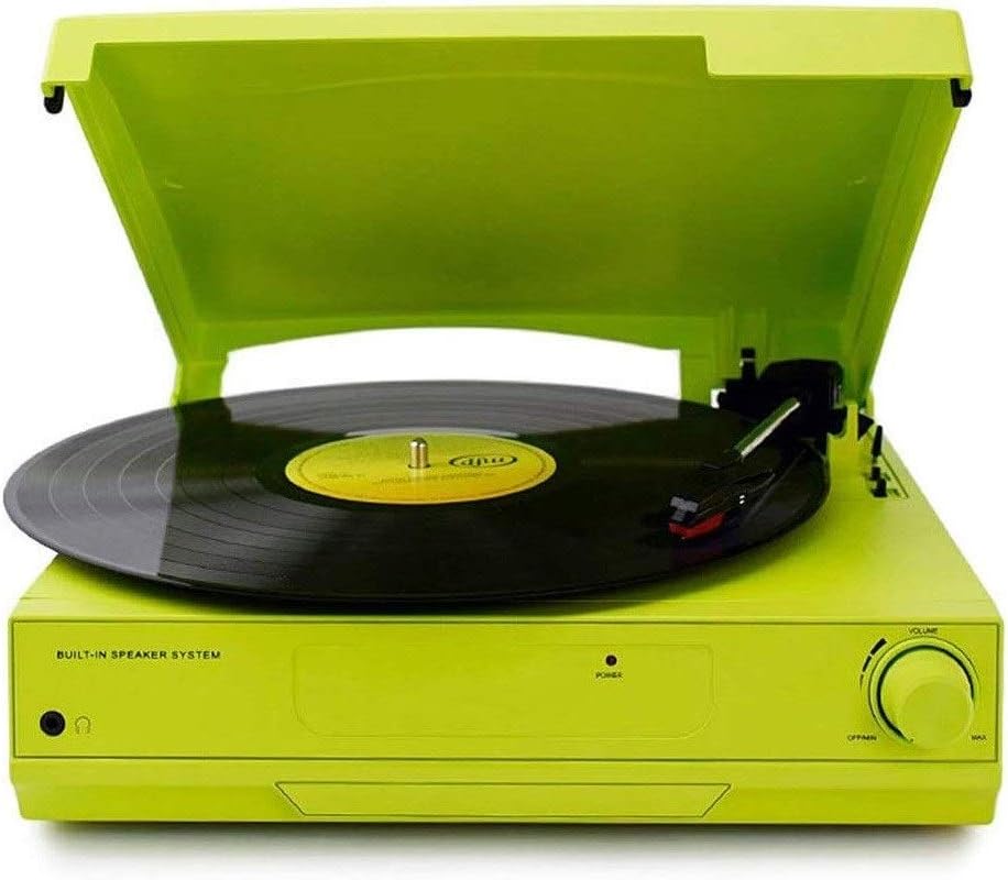KPERXIS tourne disque vintage Bluetooth - Plateau tournant à entraînement par courroie avec haut parleur stéréo intégré - Boîte à musique style rétro vert
