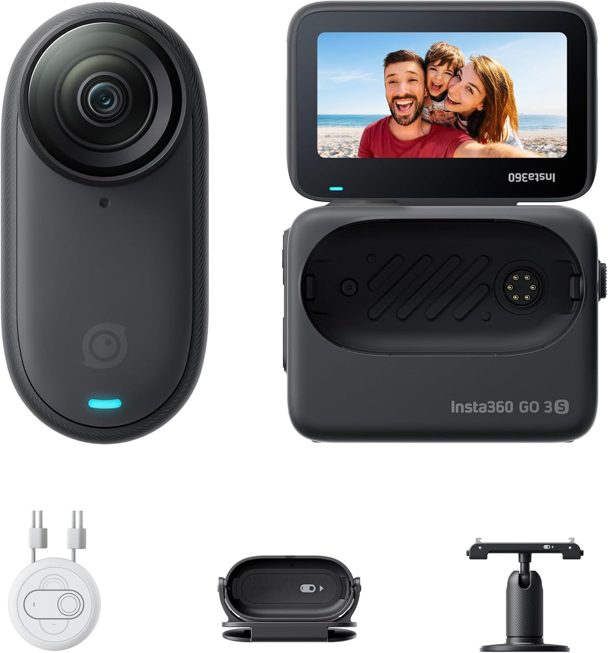 Insta360 GO 3S 128 Go Noir Minuit Caméra vlog 4K - Format POV mains libres étanche à 10 m - Stabilisation et autonomie jusqu à 140 min - WiFi Bluetooth avec édition IA