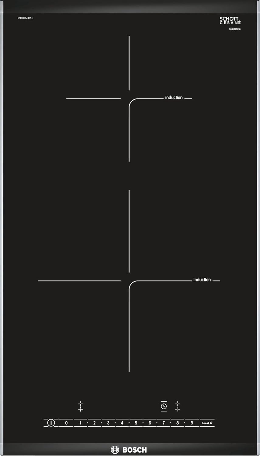 Bosch PIB375FB1E Série 6 - Plaque induction 2 foyers 30 cm - Fonction Boost et surface vitrocéramique noire - Format Domino compact pour cuisine encastrée