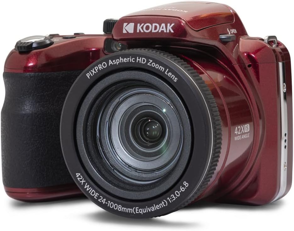 KODAK Pixpro Astro Zoom AZ425 - Appareil photo bridge 20 MP zoom optique 42x - Grand angle 24 mm vidéo Full HD 1080p écran LCD 3 pouces - Stabilisation optique rouge