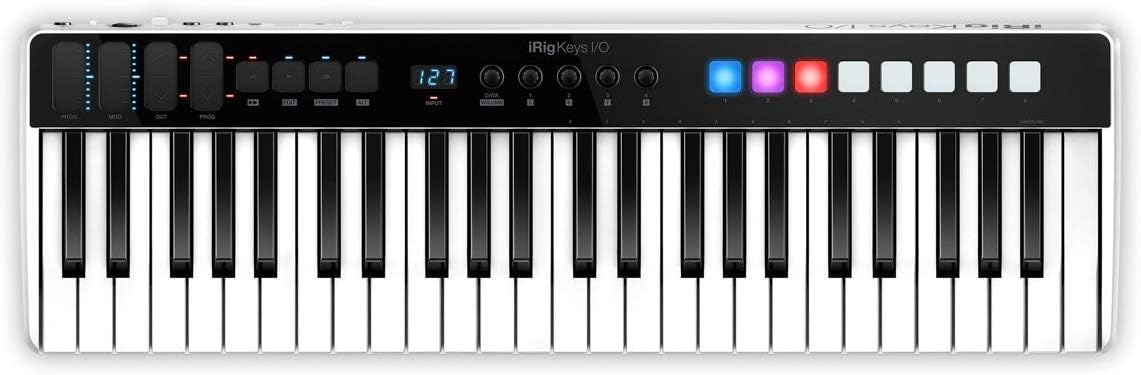 IK Multimedia iRig Keys I O MIDI 49 - clavier portable 49 touches sensibles vélocité - 8 pads pour Mac iPhone iPad - USB logiciels et applications de production inclus