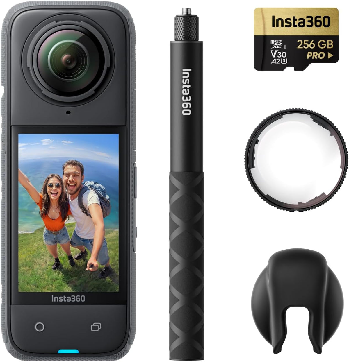 Insta360 X4 Pack protège objectifs Premium Caméra 360 8K noire - Vidéo grand angle 4K - Effet perche selfie invisible - Protège objectifs amovibles avec écran 2,5 pouces
