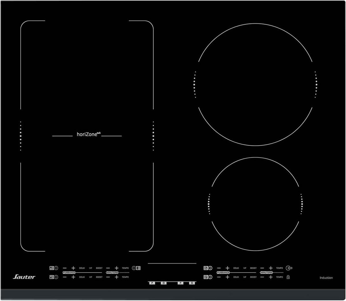 Sauter SPI4664B plaque induction encastrable noire - 4 foyers - Table de cuisson vitrocéramique 7200W avec commandes tactiles