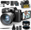 NBD appareil photo numérique 5K - photo 64 MP noir autofocus zoom numérique 16x - écran IPS 3 pouces rotatif 180 degrés - WiFi grand angle macro micro carte 64 Go