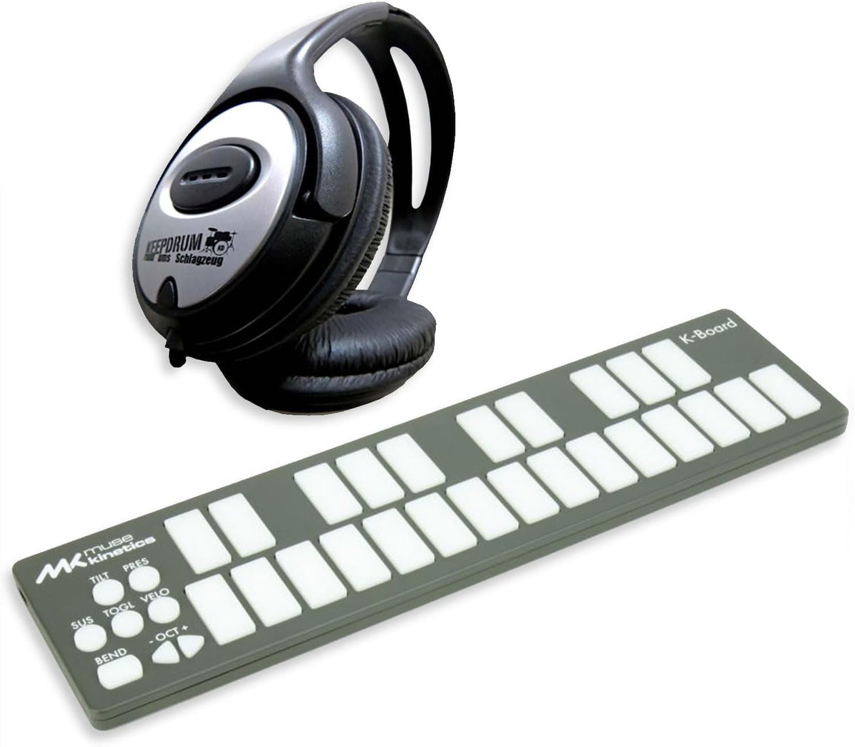 Muse Kinetics K Board Galaxy Contrôleur MIDI noir - Clavier compact avec casque Keepdrum - Câble USB C vers USB A inclus - Boîtier polycarbonate ABS léger 345 g