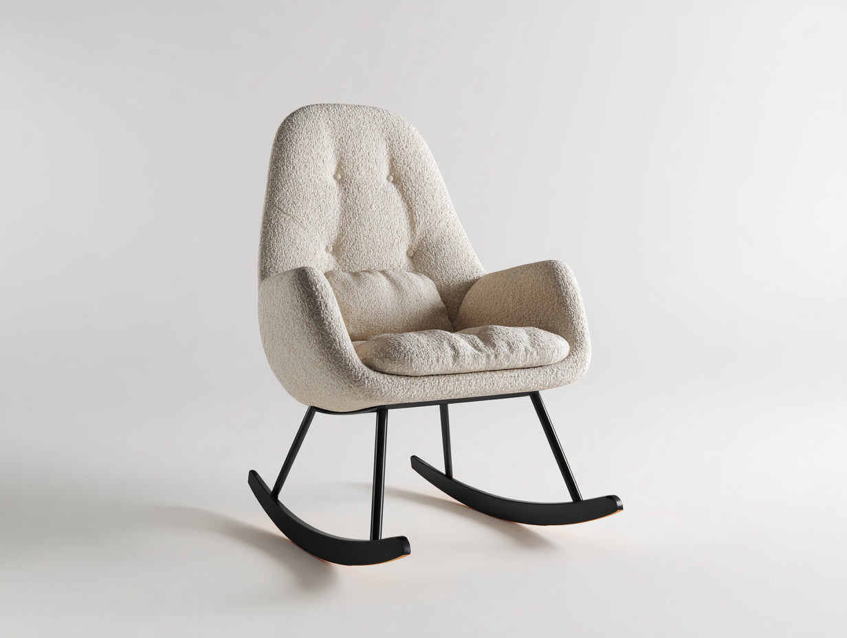 Fauteuil à bascule - tissu bouclé-métal-bois - 72x84x93 cm - beige-noir - rétro