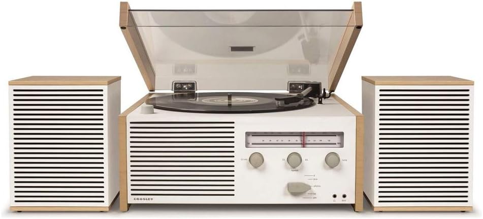 Crosley Switch II Platine vinyle Bluetooth finition naturelle - Entraînement par courroie avec vitesses réglables - Radio AM FM et entrée auxiliaire - Haut parleurs intégrés