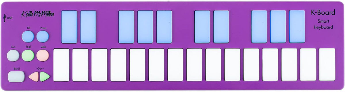 Keith McMillen K-716C-O K-Board-C - Contrôleur clavier MIDI 25 touches - Connexion USB-C boîtier ABS portable - Finition orchidée avec câble USB-C vers USB-A inclus