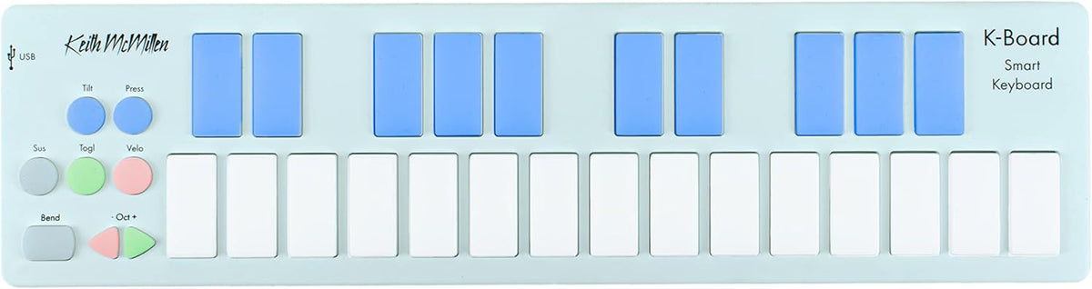 Keith McMillen K Board C Snow Clavier maître MIDI USB C - 25 touches format portable - Boîtier ABS léger - Câble USB C vers USB A inclus pour production musicale mobile