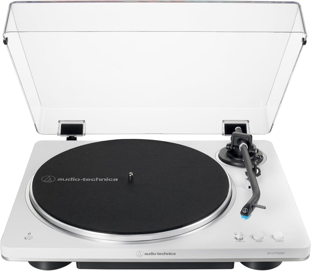 Audio-Technica AT-LP70XBT - Platine vinyle automatique Bluetooth à courroie - Lecture jusqu'à 45 tours minute - Modèle blanc noir compatible casque et haut-parleurs