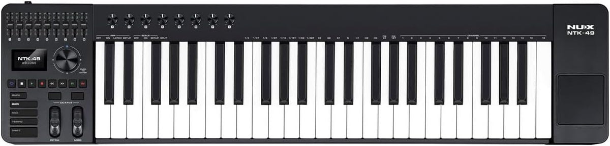 NU X NTK 49 clavier contrôleur MIDI - 49 touches semi lestées sensibles à la vélocité - Arpégiateur roues modulation et hauteur - USB écran numérique avec Cubase LE inclus