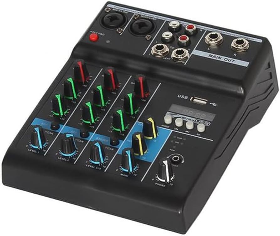 FOELANNE mixeur audio Bluetooth - console de mixage 4 canaux pour KTV - carte son USB et effets sonores - modèle compact pour chant streaming et création audio