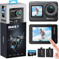 AKASO Brave 7 Caméra sport 4K 20 MP - Carte mémoire 64 Go et double écran tactile - Étanche IPX8 avec stabilisation EIS 2.0 - Télécommande 2 batteries 1350 mAh WiFi