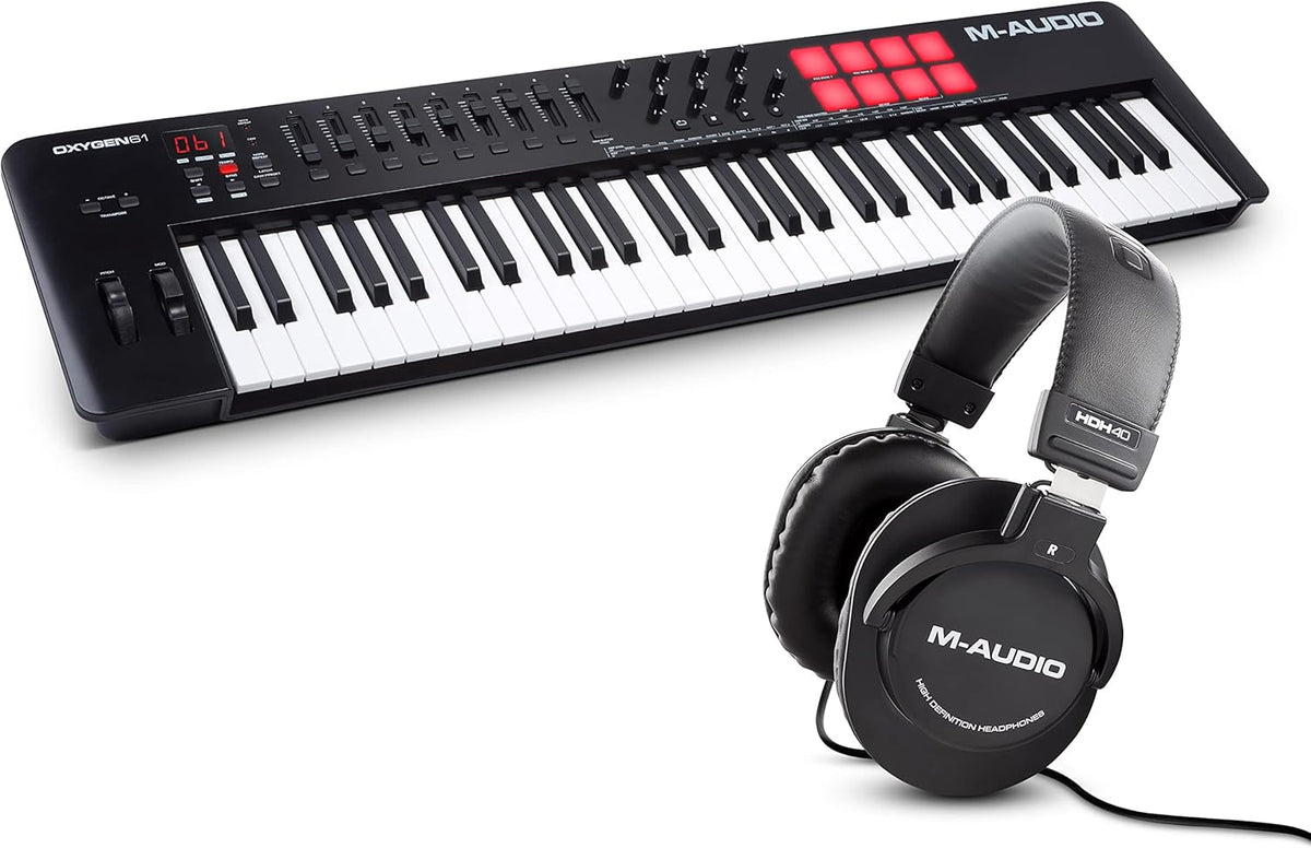 M Audio Oxygen 61 MKV pack MIDI - clavier 61 touches noir avec casque HDH40 - connexion USB pour ordinateur portable - production studio podcast streaming et enregistrement