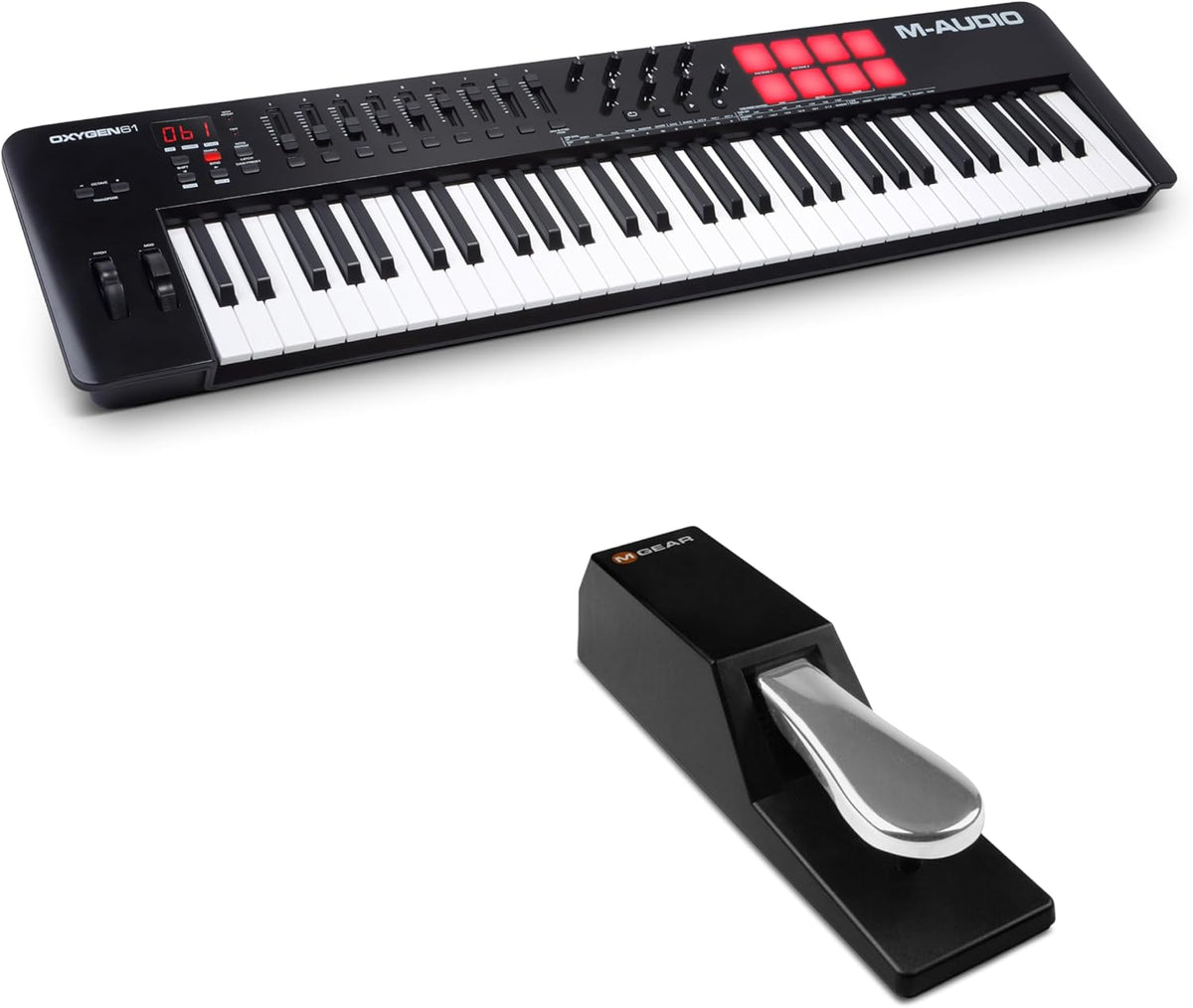 M Audio Oxygen 61 MKV avec pédale SP 2 - Contrôleur MIDI USB 61 touches - Clavier pads cadrans et boutons pour studio - Pack pour production musicale podcast et streaming