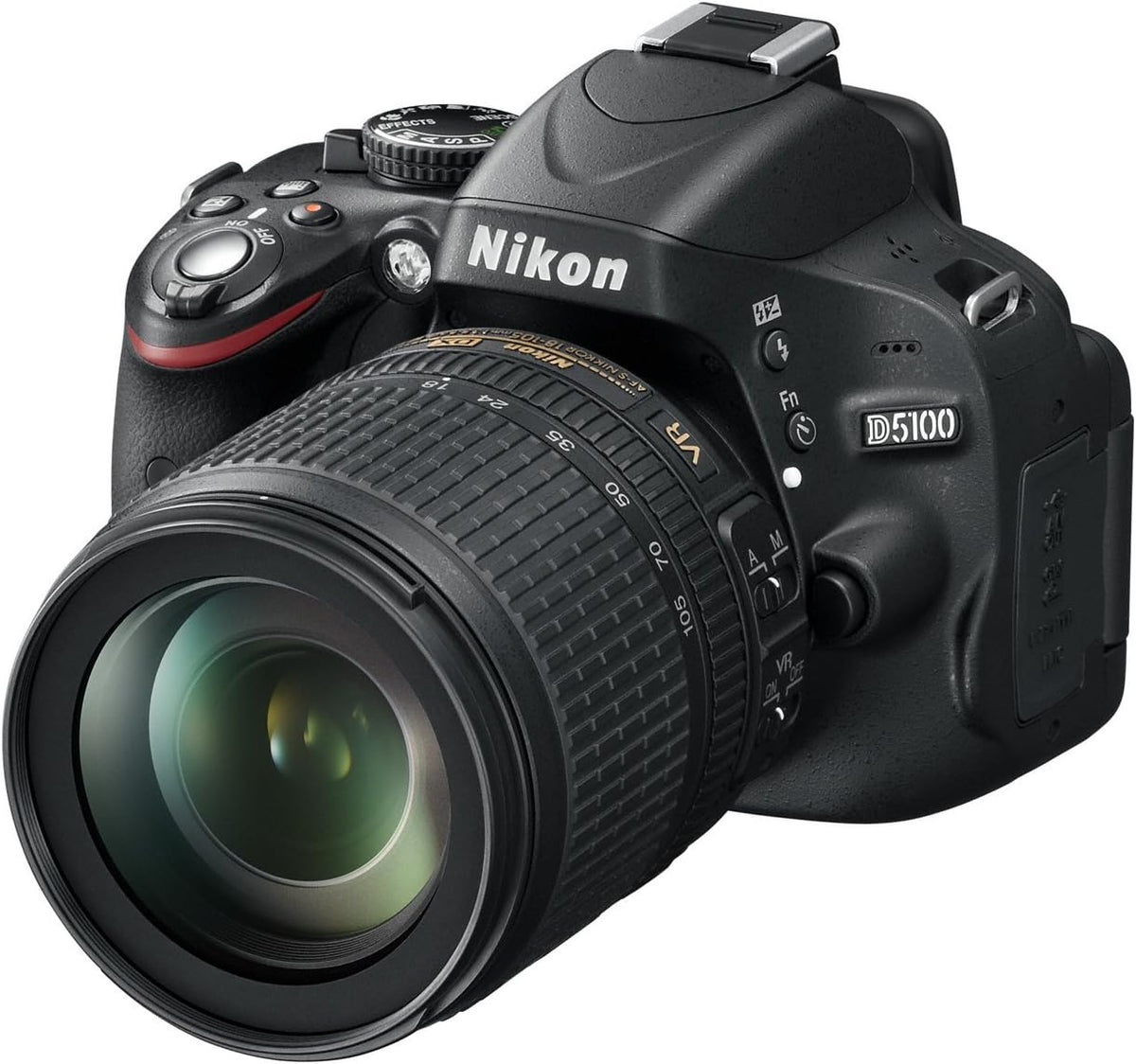 Nikon D5100 appareil photo reflex 16,2 MP - Kit objectif AF S VR 18 à 105 mm - Capteur CMOS monture Nikon F - Stabilisation et zoom 5,8x pour photo polyvalente