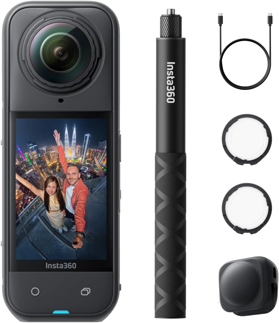 Insta360 X5 Pack Protège Objectifs - Caméra 360 étanche 8K avec basse lumière avancée - Objectifs remplaçables et selfie stick invisible - Autonomie jusqu'à 3 h stabilisation